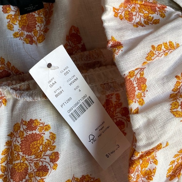 NWT J. Crew Smocked Linen Dress In Gathered Floral Block Print White/Orange SZ 4 - Picture 10 of 15
